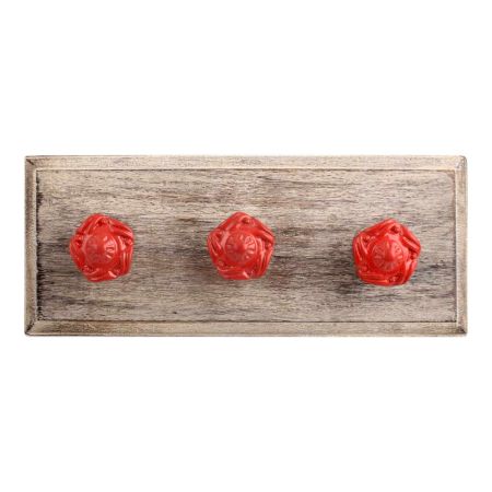 Red Flower Metal Wooden Hooks