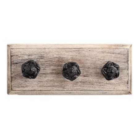 Black Flower Metal Wooden Hooks
