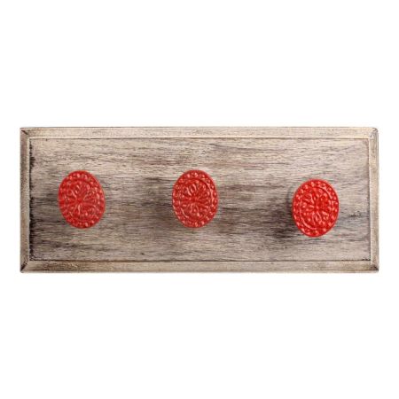 Red Oval Flower Metal Wooden Hooks