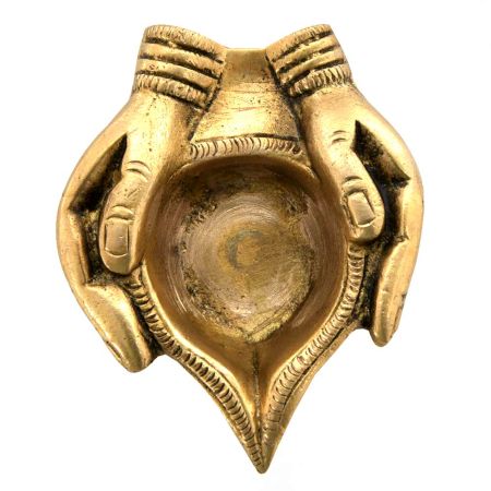 Brass Two Hands Holding An Oil Lamp