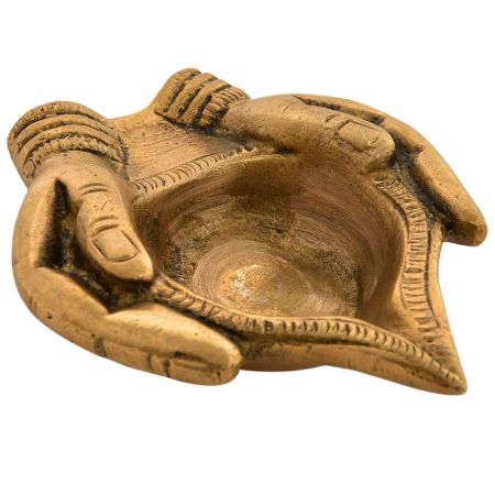 Brass Two Hands Holding An Oil Lamp