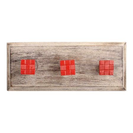 Red Square Metal Wooden Hooks