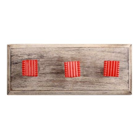 Red Square Border Metal Wooden Hooks