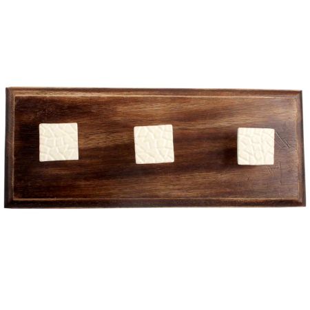 Cream Hammered Square Metal Wooden Hooks