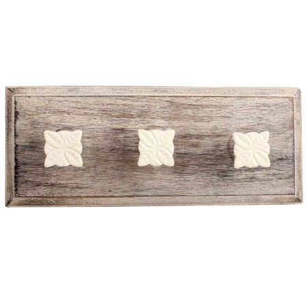 Cream Four Leaf Metal Wooden Hooks