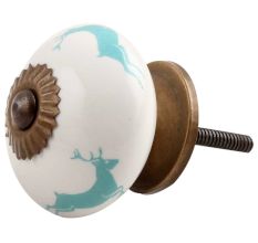 Sea Green Running Rein Deer Pattern Ceramic Drawer Knob Online