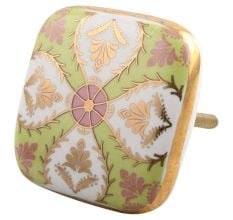 Golden Leaf Flower Square Ceramic Drawer Knob Online