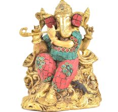 Brass Ganesha with Flute in His Hand