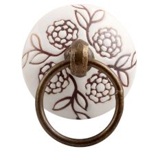 Brown Marigold Flower Etched Big Ceramic Flat Drawer Knob Online
