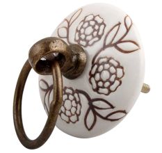 Brown Marigold Flower Etched Big Ceramic Flat Drawer Knob Online