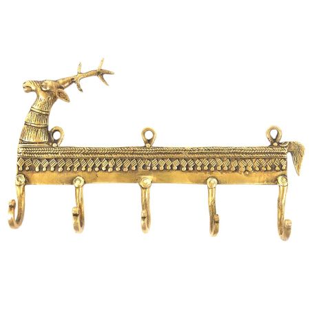 Brass Deer Head 5 Wall Hooks Hanger