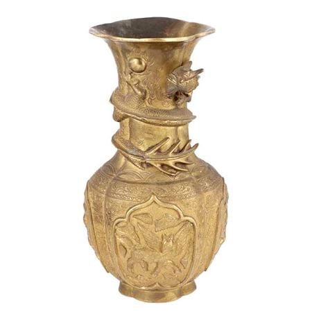 Large Brass Vase with Dragons 37 Cm