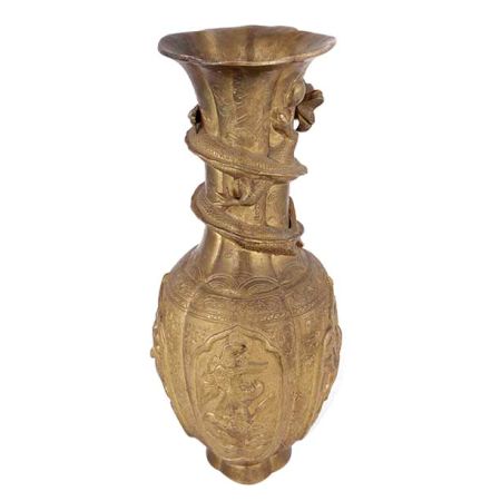 Large Brass Vase with Dragons 37 Cm