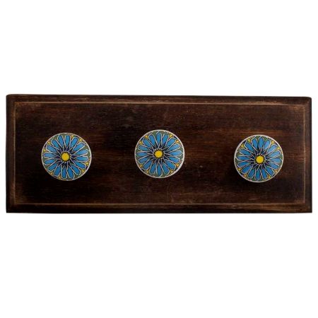 Turquoise Ceramic Flat Wooden Hooks