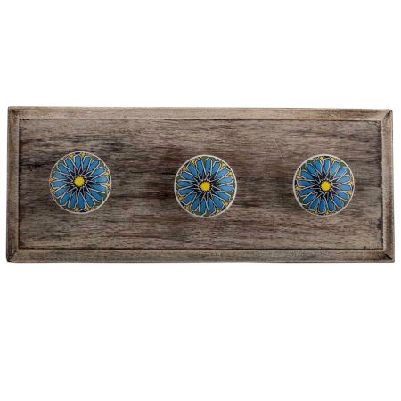 Turquoise Ceramic Flat Wooden Hooks