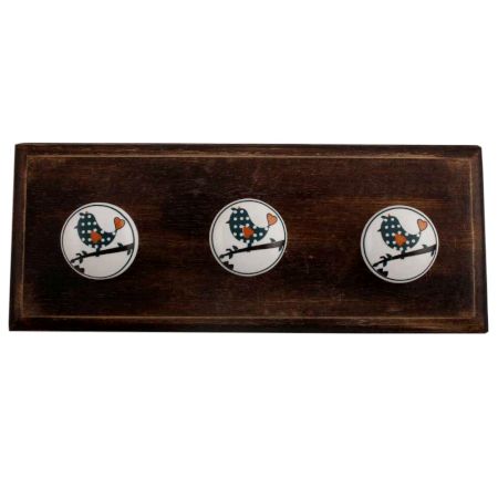 Slate Green Bird Ceramic Flat Wooden Hooks