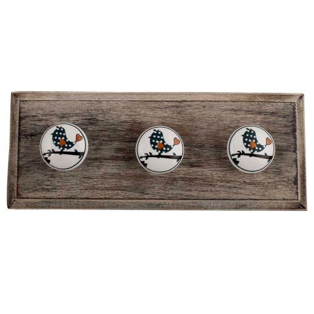 Slate Green Bird Ceramic Flat Wooden Hooks