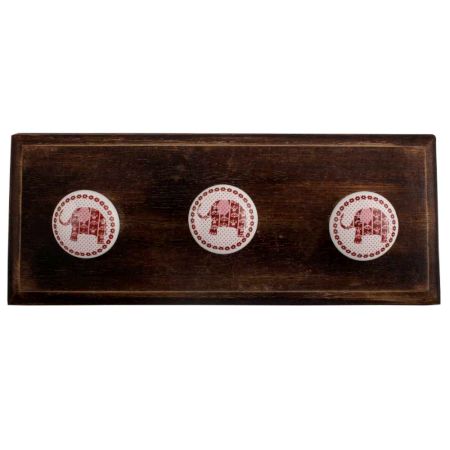 Brown Elephant Ceramic Flat Wooden Hooks