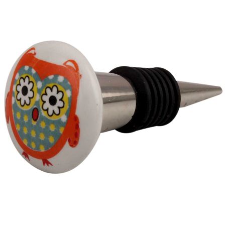 Orange Owl Ceramic Flat Wine Stopper
