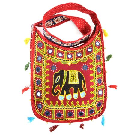 Red Embroidered Elephant Sling Bag