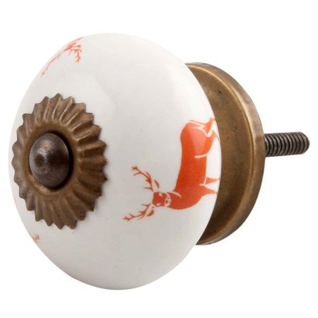 Dark Orange Standing Rein Deer Pattern Ceramic Cabinet Knob Online