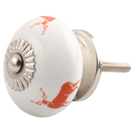 Dark Orange Standing Rein Deer Pattern Ceramic Cabinet Knob Online