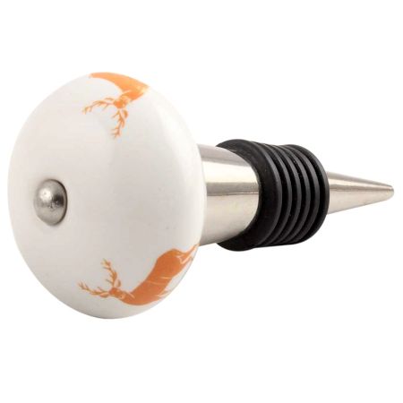 Orange Standing Rein Deer Pattern Ceramic Wine Stopper