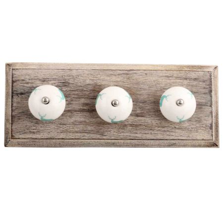 Sea Green Standing Rein Deer Pattern Ceramic Wooden Hooks