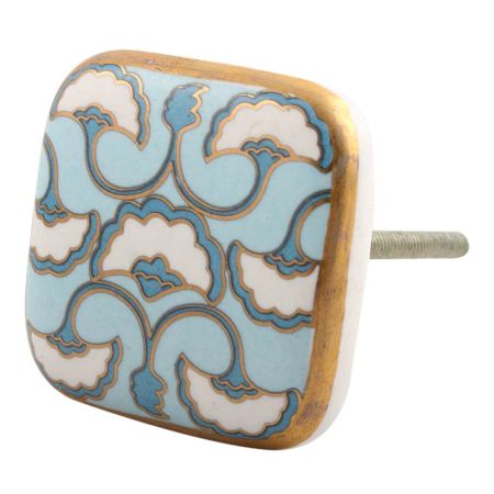 Turquoise Sea Shell Design Square Ceramic Cabinet Knob Online