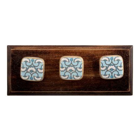 Turquoise Sea Shell Design Square Ceramic Wooden Hooks
