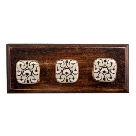 Black Sea Shell Square Ceramic Wooden Hooks