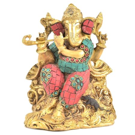 Brass Ganesha with Flute in His Hand