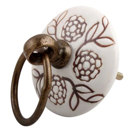 Brown Marigold Flower Etched Big Ceramic Flat Drawer Knob Online
