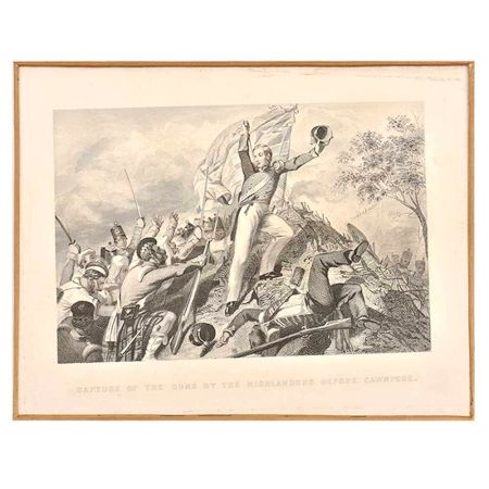 Lithograph Capture Of The Guns By The Highlanders Before Cawnpore