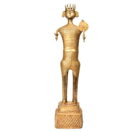 Brass Tribal Man Statue
