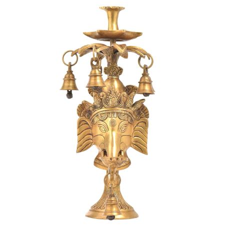 Lord Ganesha Face Mask Stand with Oil Lamp and Bell