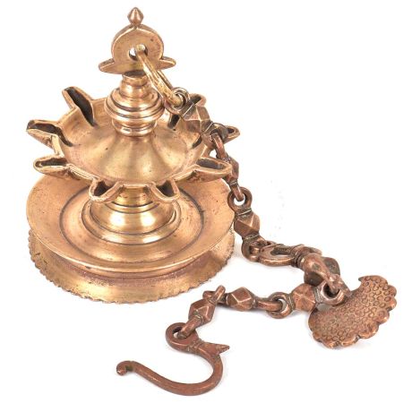 Bronze Traditional Peacock on Brass Chain Hanging Diya