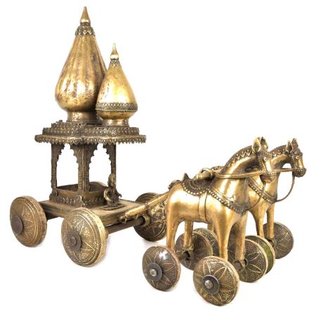 Brass Decorative Chariot Driven by Two Horses