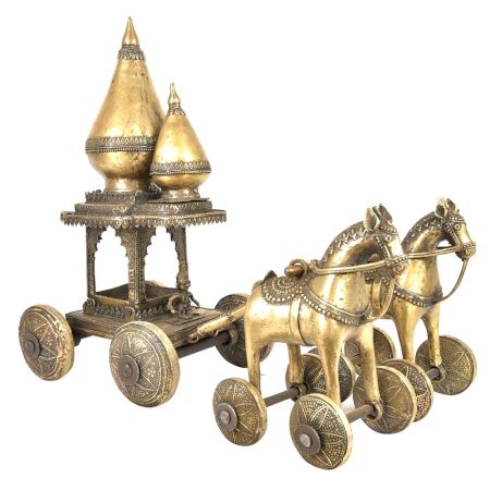 Brass Rath Driven by Two Horses Temple Toy