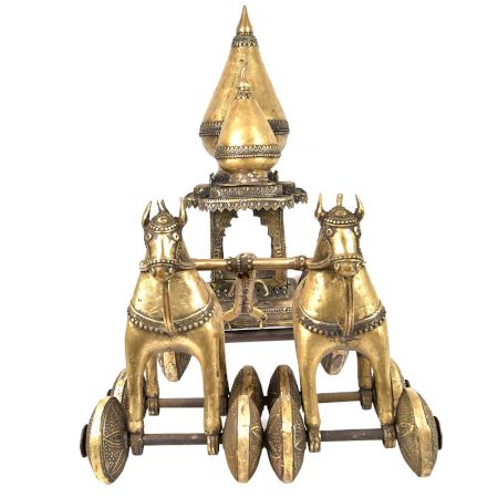 Brass Rath Driven by Two Horses Temple Toy