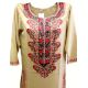 Stiched Cotton Kashmiri Kurti Cream Pink Pasley Floral Border