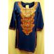 Dark Blue Stitched Blue Pasley Embroidered Cotton Kurti