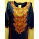 Dark Blue Stitched Blue Pasley Embroidered Cotton Kurti