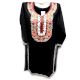 Black Stitched Red Leaves Embroidered Cotton Kurti