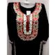 Black Stitched Red Leaves Embroidered Cotton Kurti