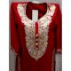 Red Stitched White Floral Embroidered Cotton Kurti