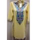 Yellow Stitched Blue Floral Embroidered Cotton Kurti