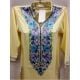 Yellow Stitched Blue Floral Embroidered Cotton Kurti