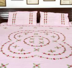 Pink Embrace  Double Cotton Red Petals Floral Design Bedsheet With Two Matching Pillow Covers