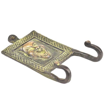 Bronze Laughing Joker Face Tribal Hooks with 2 Hooks and Green Patina